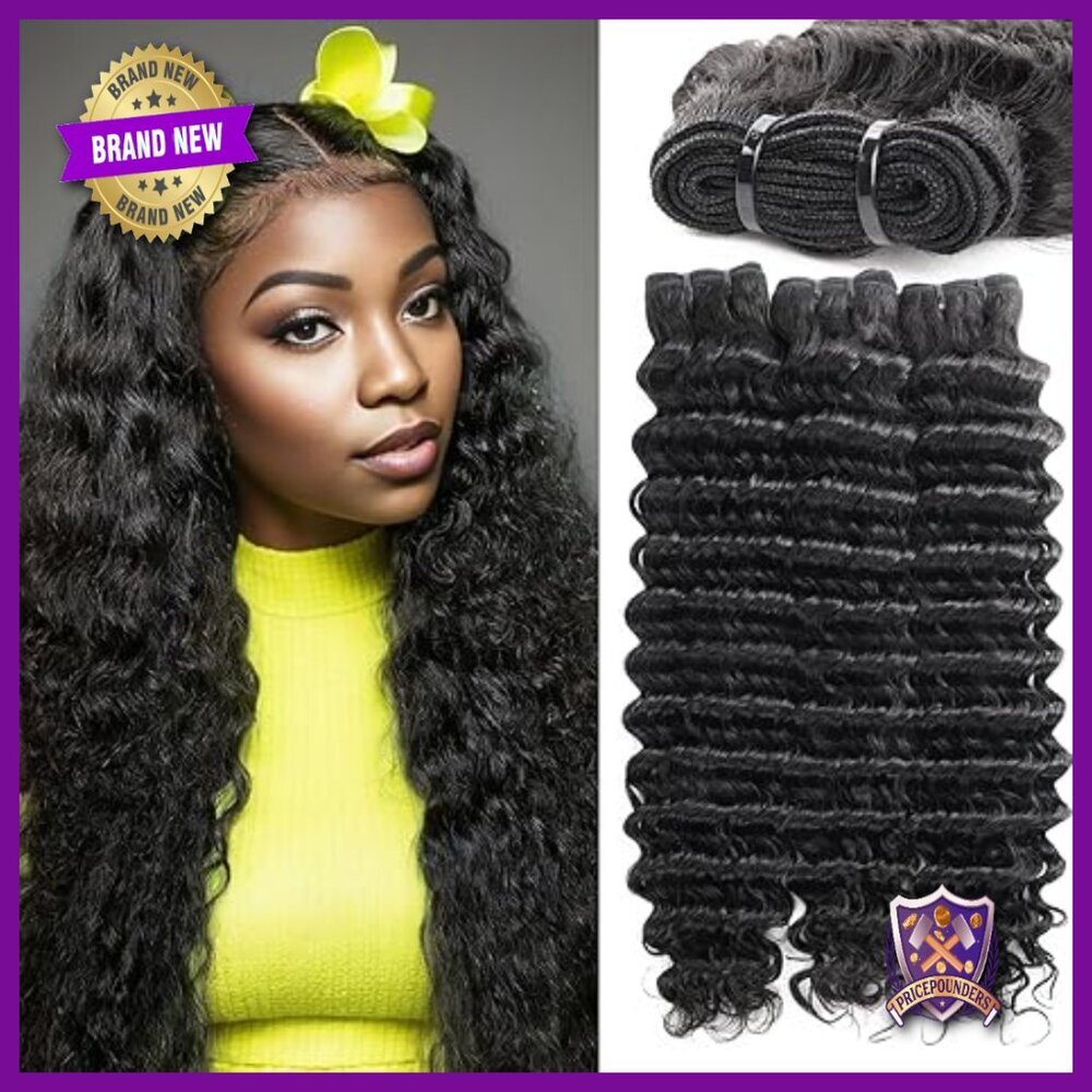 Brazilian Virgin Human Hair Bundles Deep Wave 16-20 Inch Weave Extensions